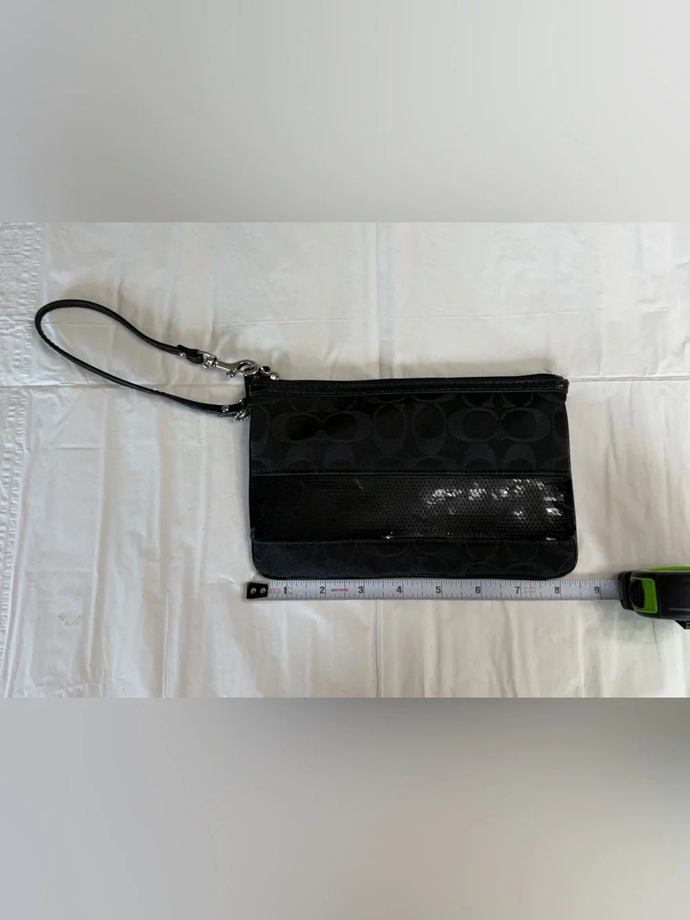 Coach Black Signature Wristlet with Gloss Accent
